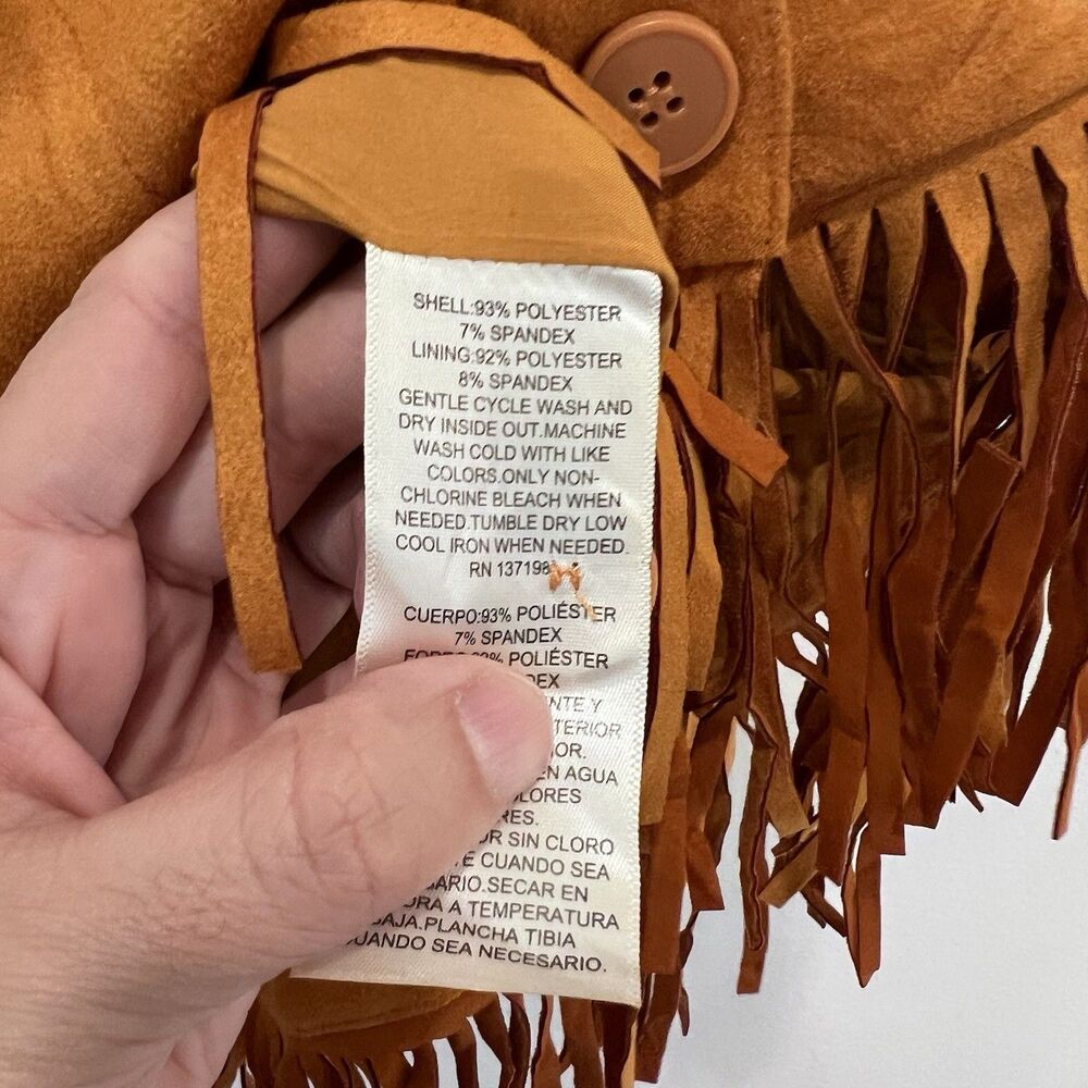 Danielle Bernstein Womens Jacket Faux Suede Fringe Button Down Western Coat Sz S - Picture 6 of 11